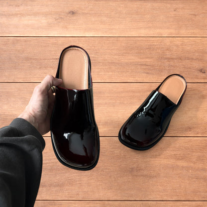 Lovely faux leather slip on clogs slippers in oxblood red.