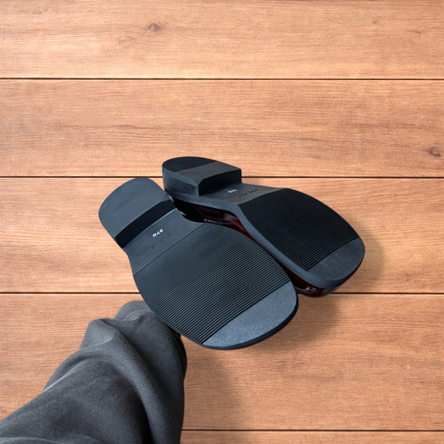 Lovely faux leather slip on clogs slippers in oxblood red.