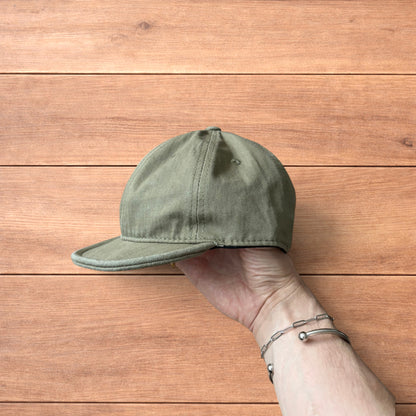 Vintage Korean style short brim hat cap in khaki green.