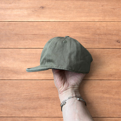 Vintage Korean style short brim hat cap in khaki green.