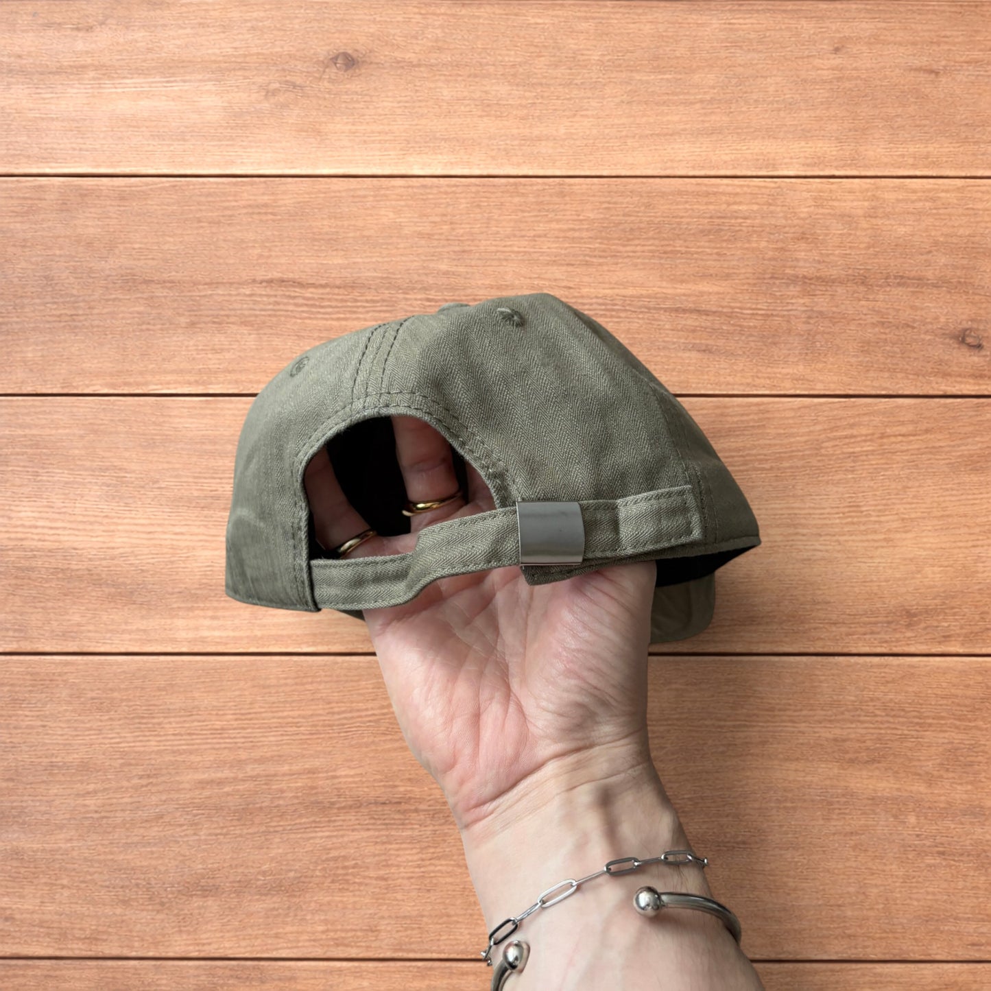 Vintage Korean style short brim hat cap in khaki green.
