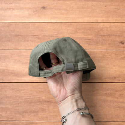 Vintage Korean style short brim hat cap in khaki green.