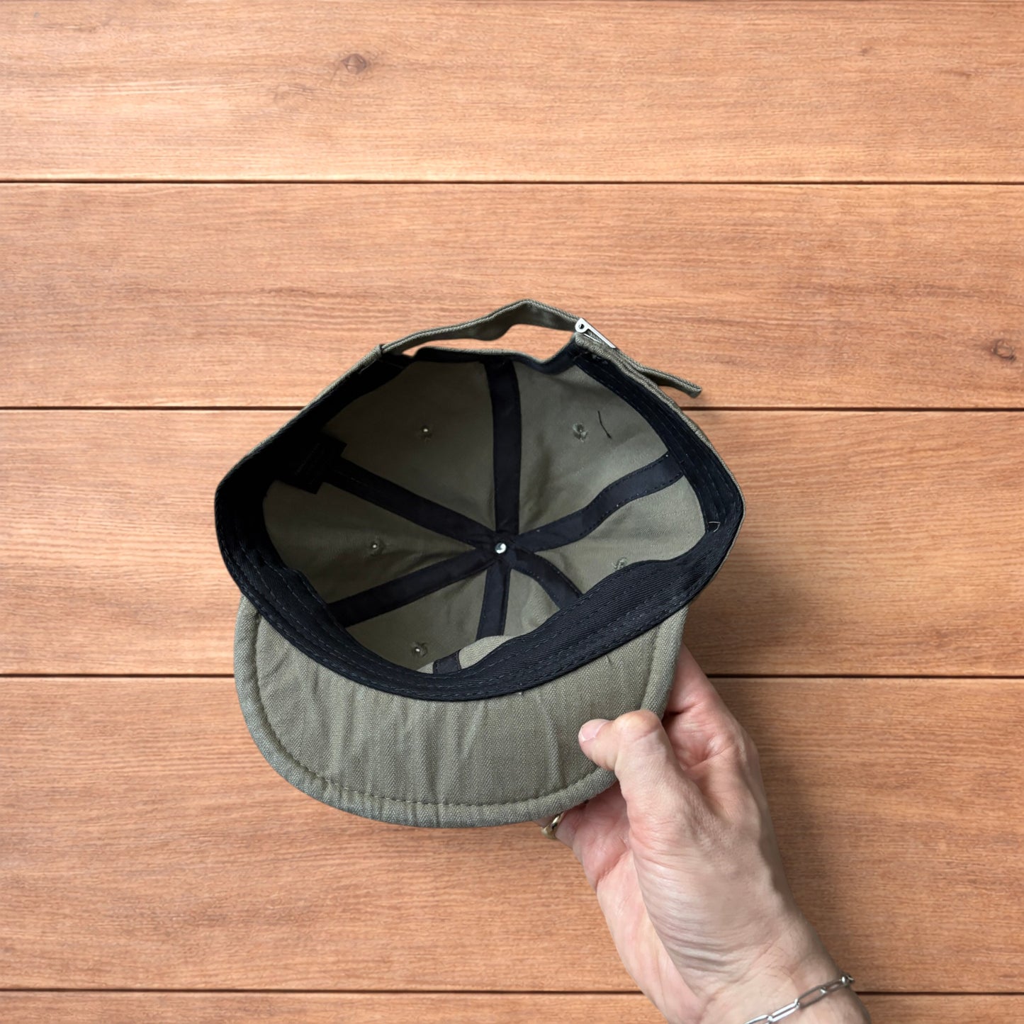 Vintage Korean style short brim hat cap in khaki green.