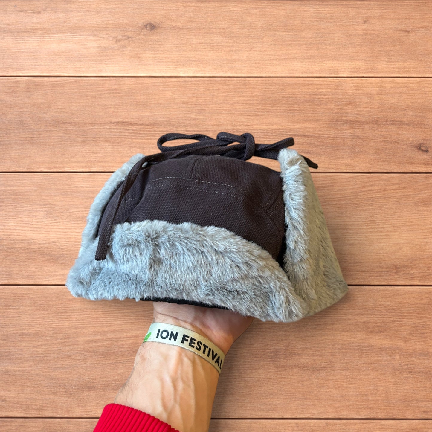 Russian ushanka trapper ear flap winter hat in grey colour way.