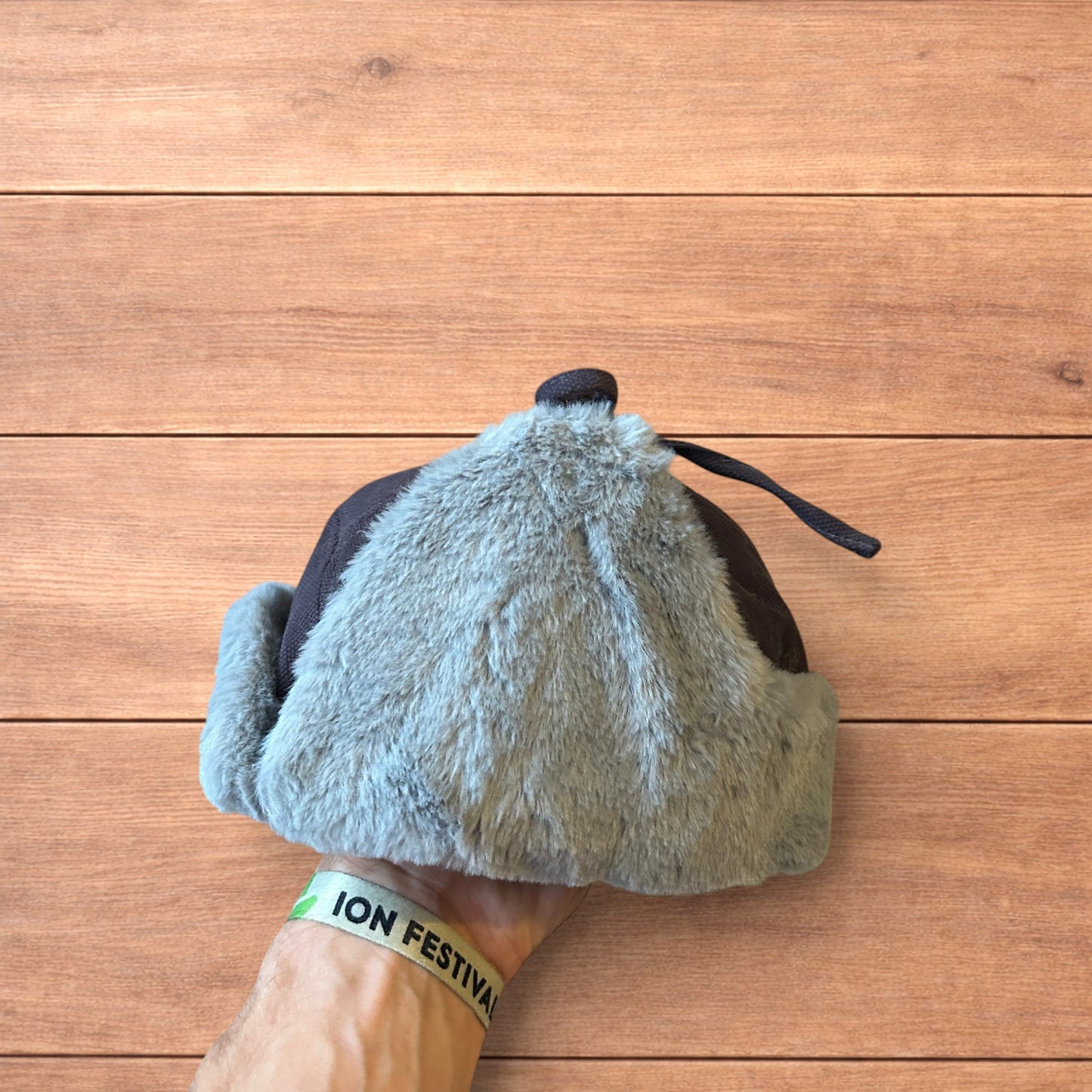 Russian ushanka trapper ear flap winter hat in grey colour way.