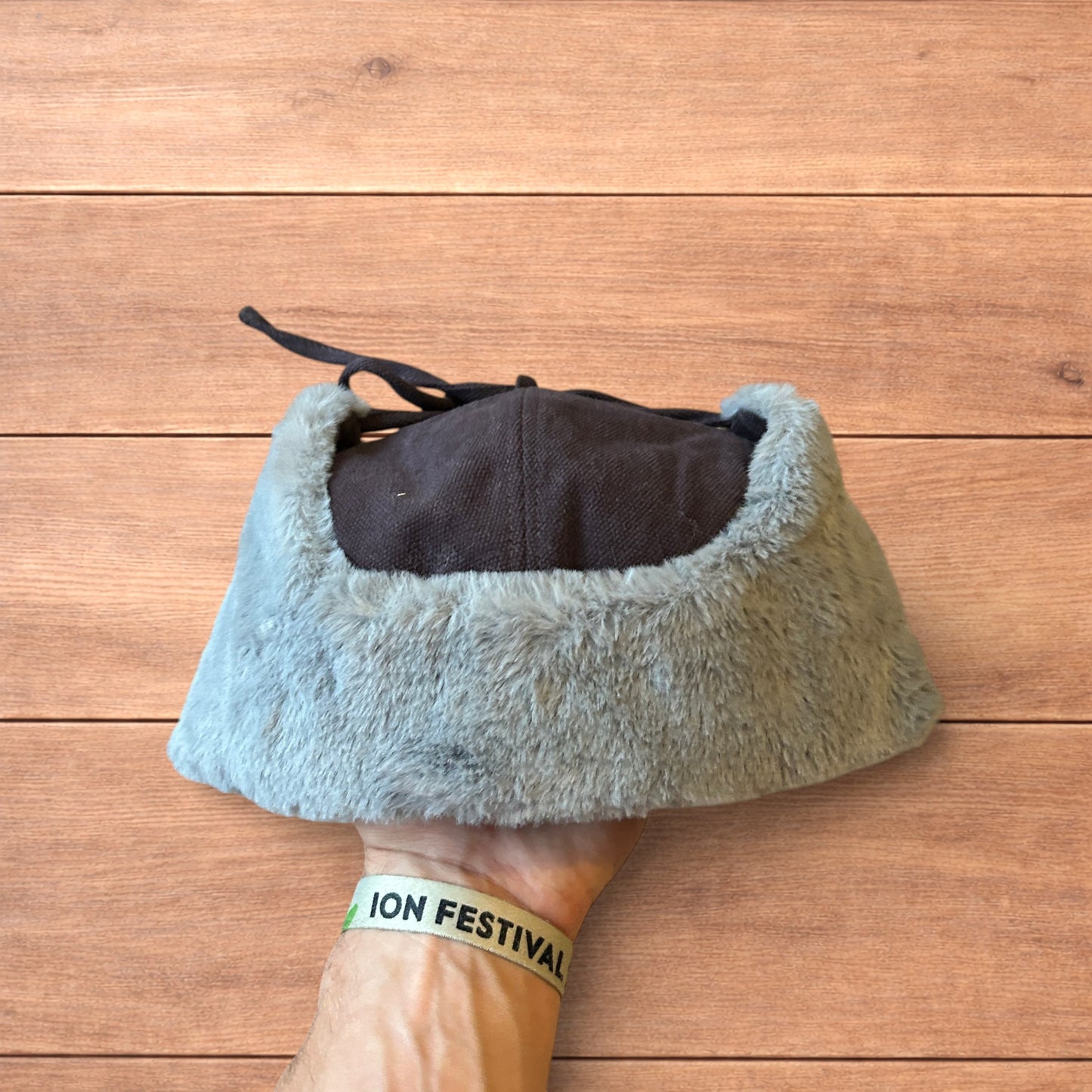 Russian ushanka trapper ear flap winter hat in grey colour way.