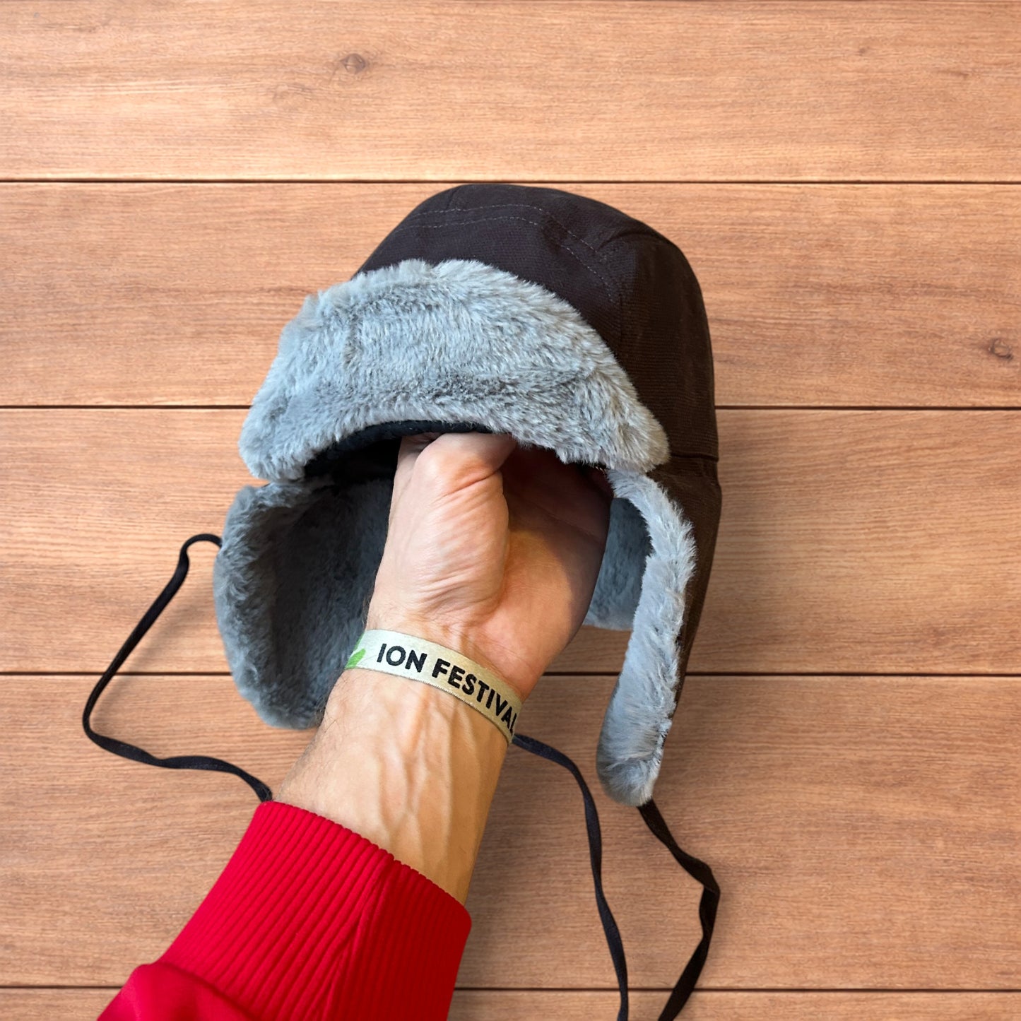 Russian ushanka trapper ear flap winter hat in grey colour way.