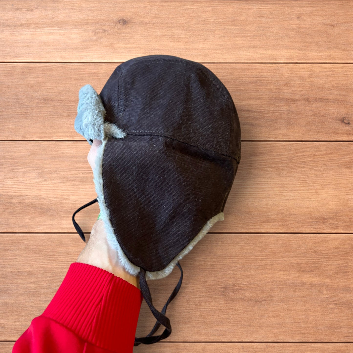 Russian ushanka trapper ear flap winter hat in grey colour way.