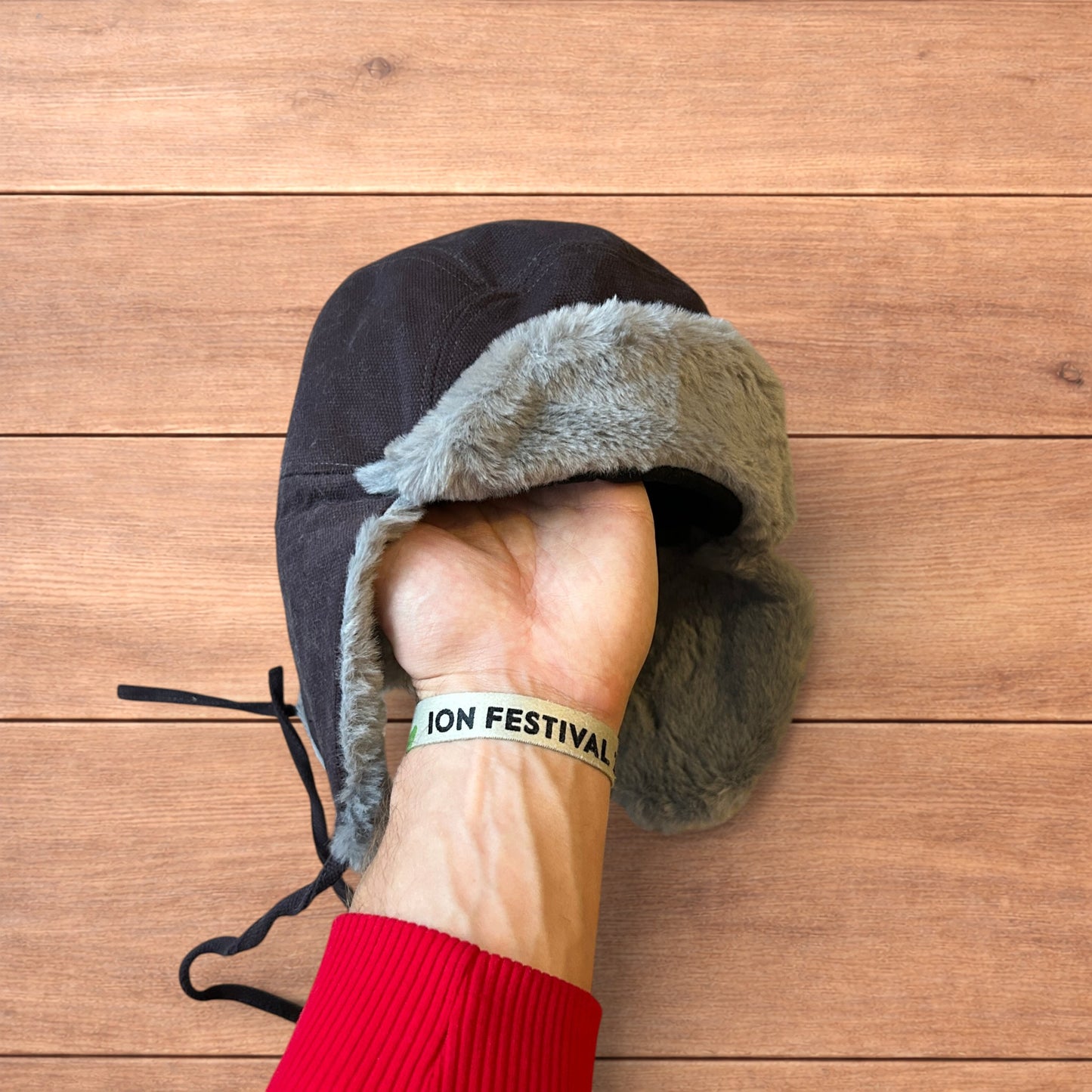 Russian ushanka trapper ear flap winter hat in grey colour way.