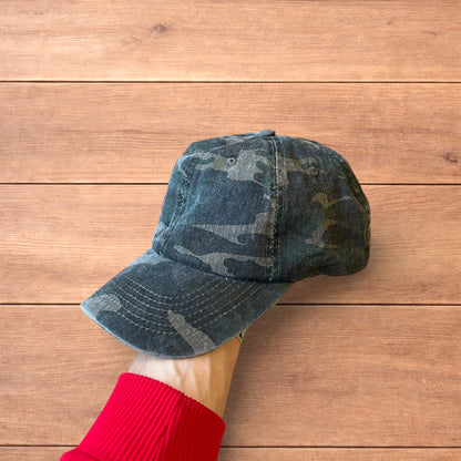Vintage style Camo military cap hat in green khaki colourway.