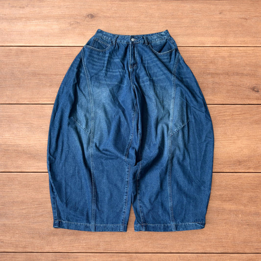 Super baggy wide leg balloon fit jeans in blue.