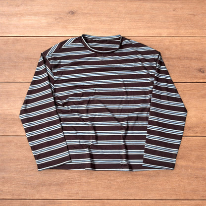 Relaxed fit striped long sleeve top tshirt in brown/blue.