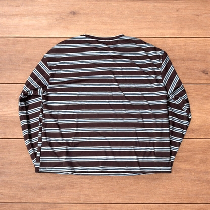 Relaxed fit striped long sleeve top tshirt in brown/blue.