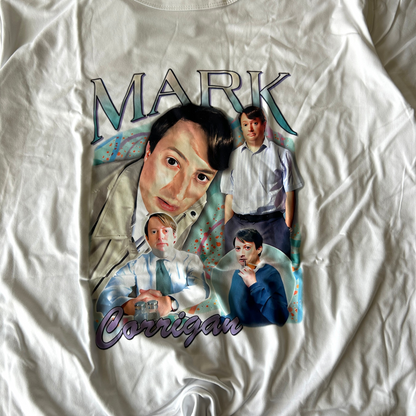 Novelty Peep Show Mark Corrigan T-shirt in white with front graphic print.