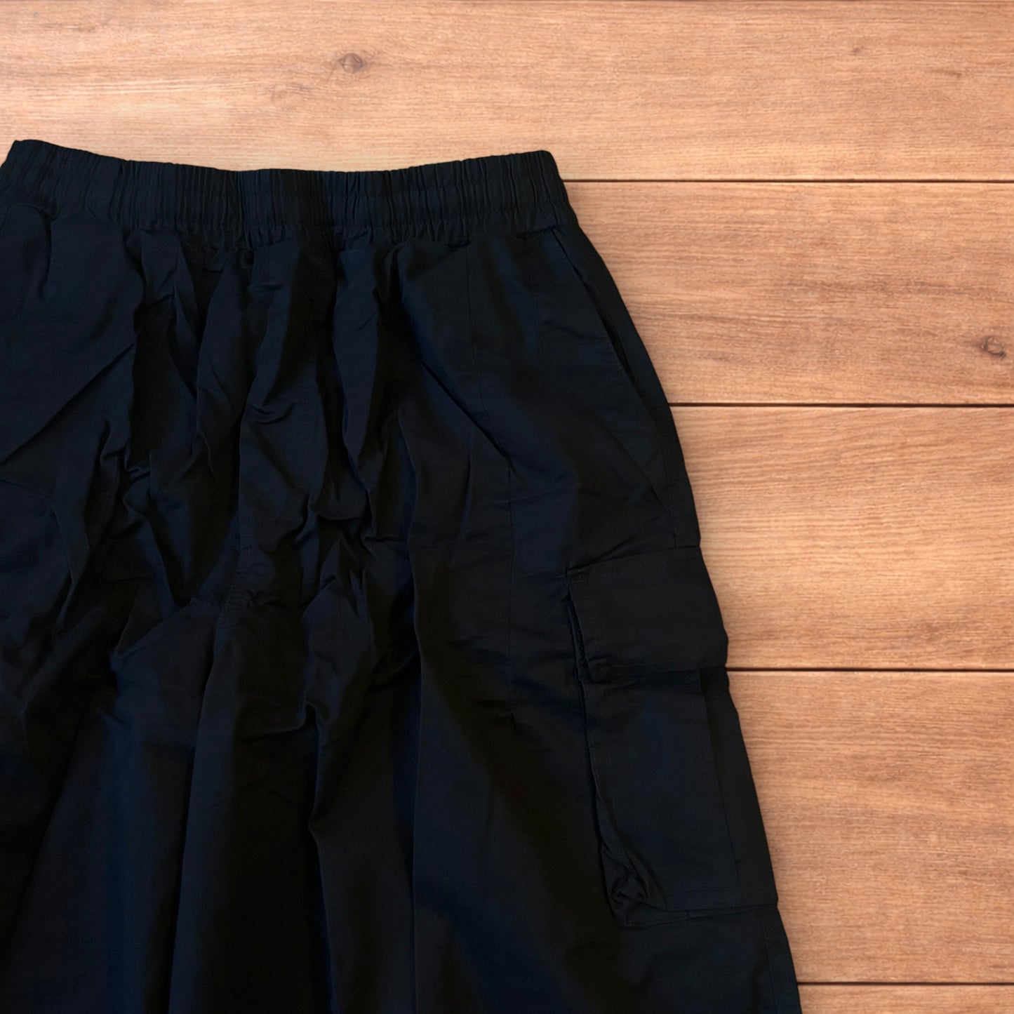 Insane super baggy wide leg Korean cargo parachute trousers in black.