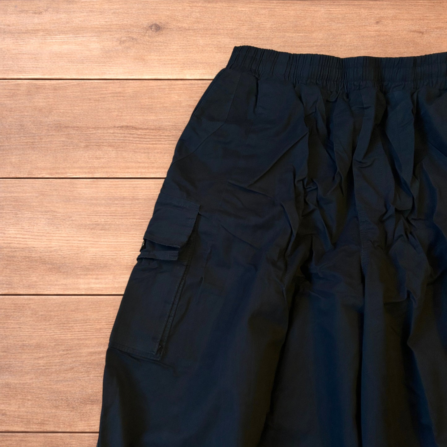 Insane super baggy wide leg Korean cargo parachute trousers in black.
