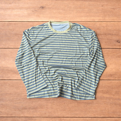 Relaxed fit striped long sleeve top tshirt in yellow/grey.
