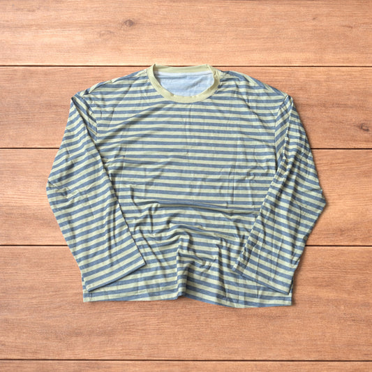 Relaxed fit striped long sleeve top tshirt in yellow/grey.