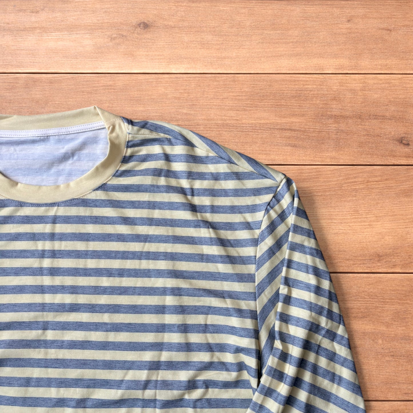 Relaxed fit striped long sleeve top tshirt in yellow/grey.