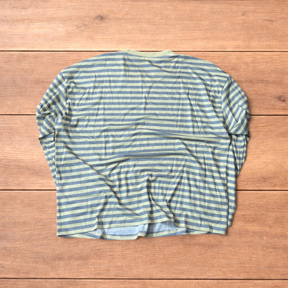 Relaxed fit striped long sleeve top tshirt in yellow/grey.