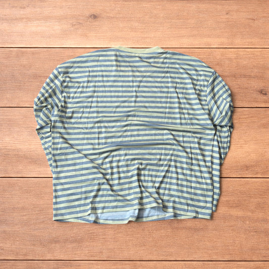 Relaxed fit striped long sleeve top tshirt in yellow/grey.