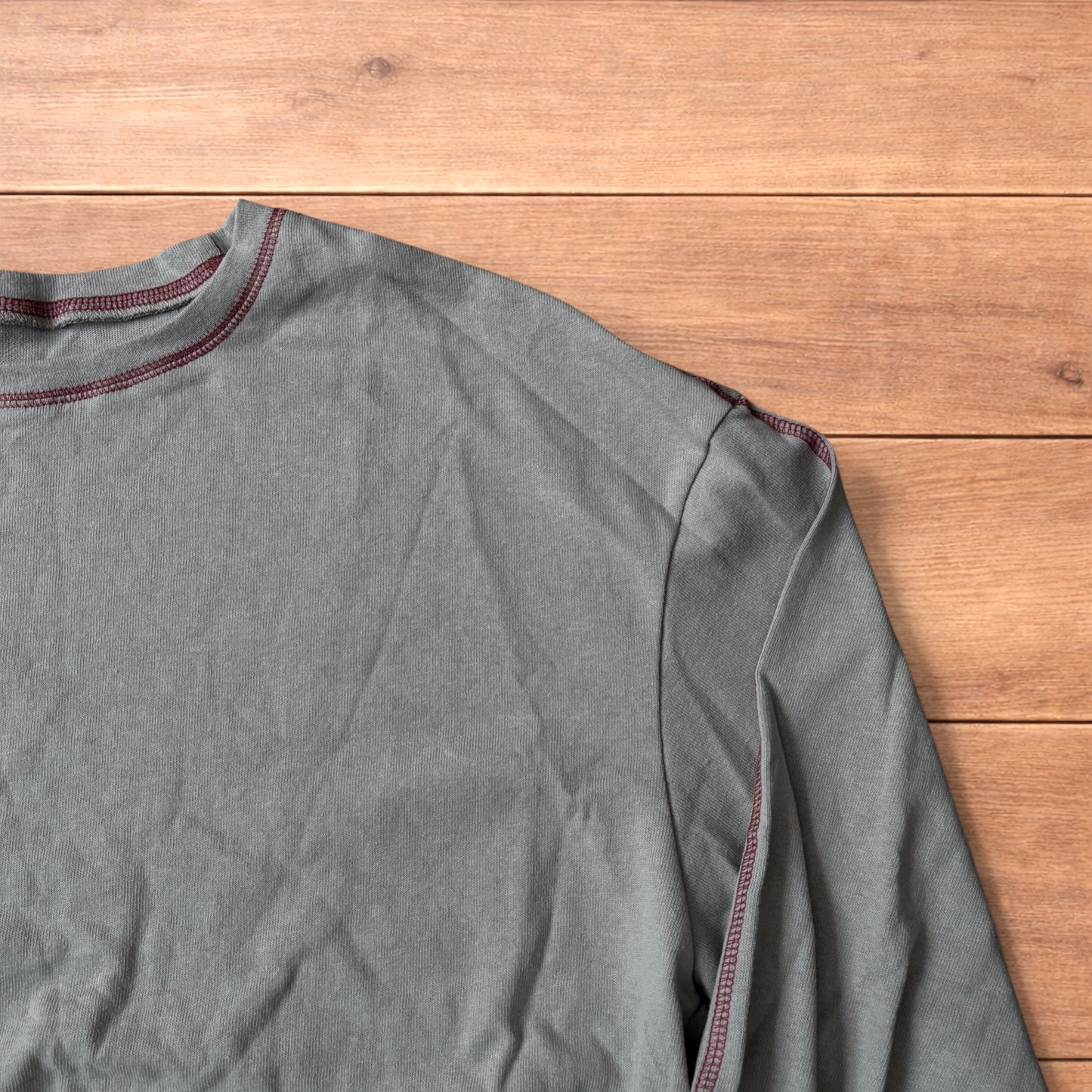 Vintage style relaxed fit long sleeve top tshirt in teal blue.