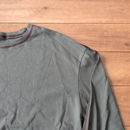 Vintage style relaxed fit long sleeve top tshirt in teal blue.