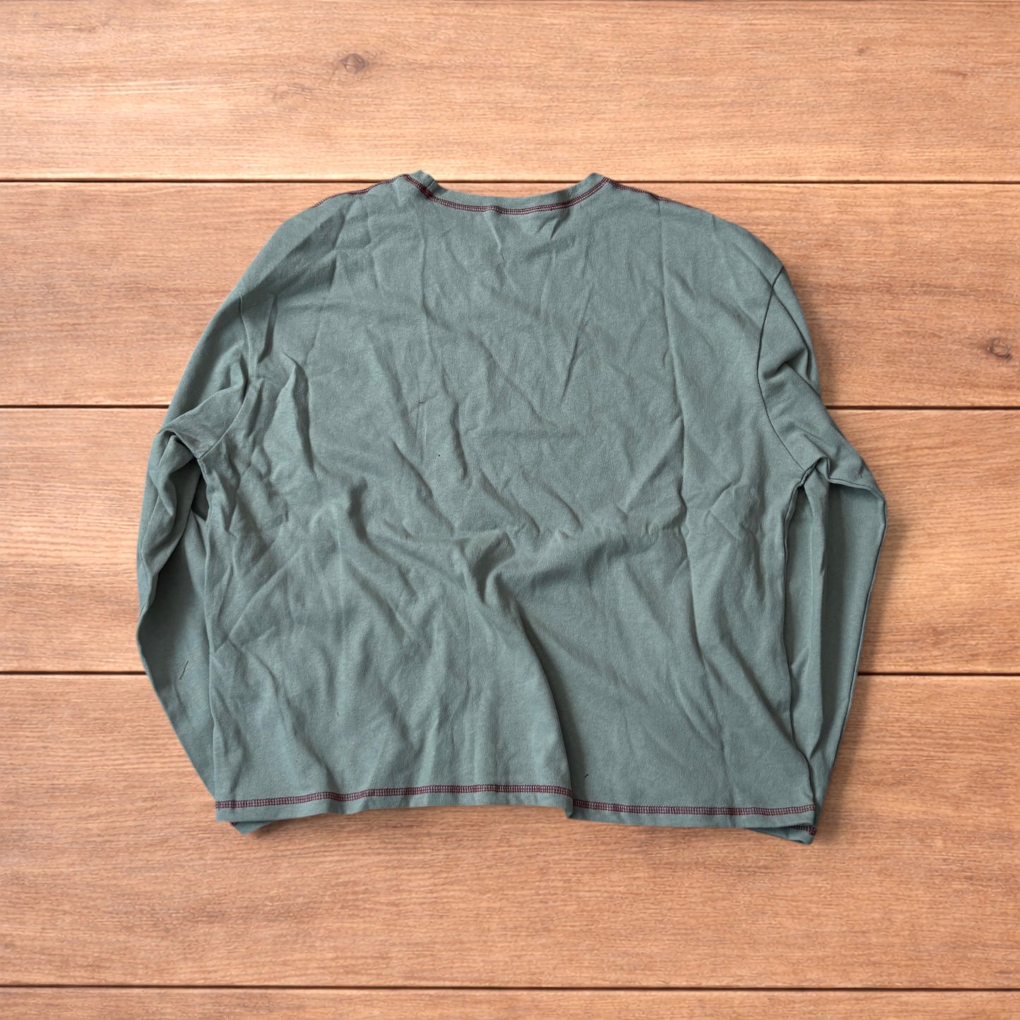 Vintage style relaxed fit long sleeve top tshirt in teal blue.