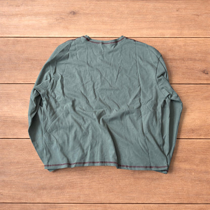 Vintage style relaxed fit long sleeve top tshirt in teal blue.
