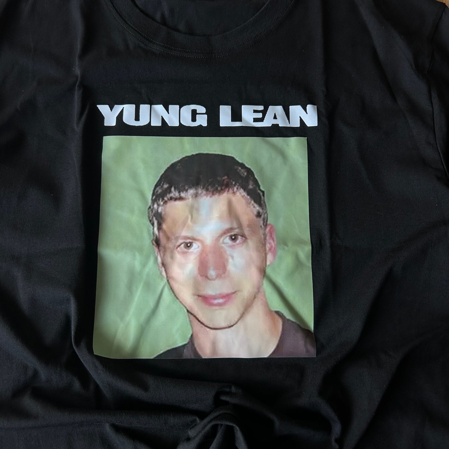 Novelty Yung Lean Superbad T-shirt in black with front graphic print.
