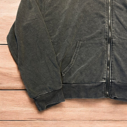 Vintage style zip up hoodie jumper with check in washed grey.