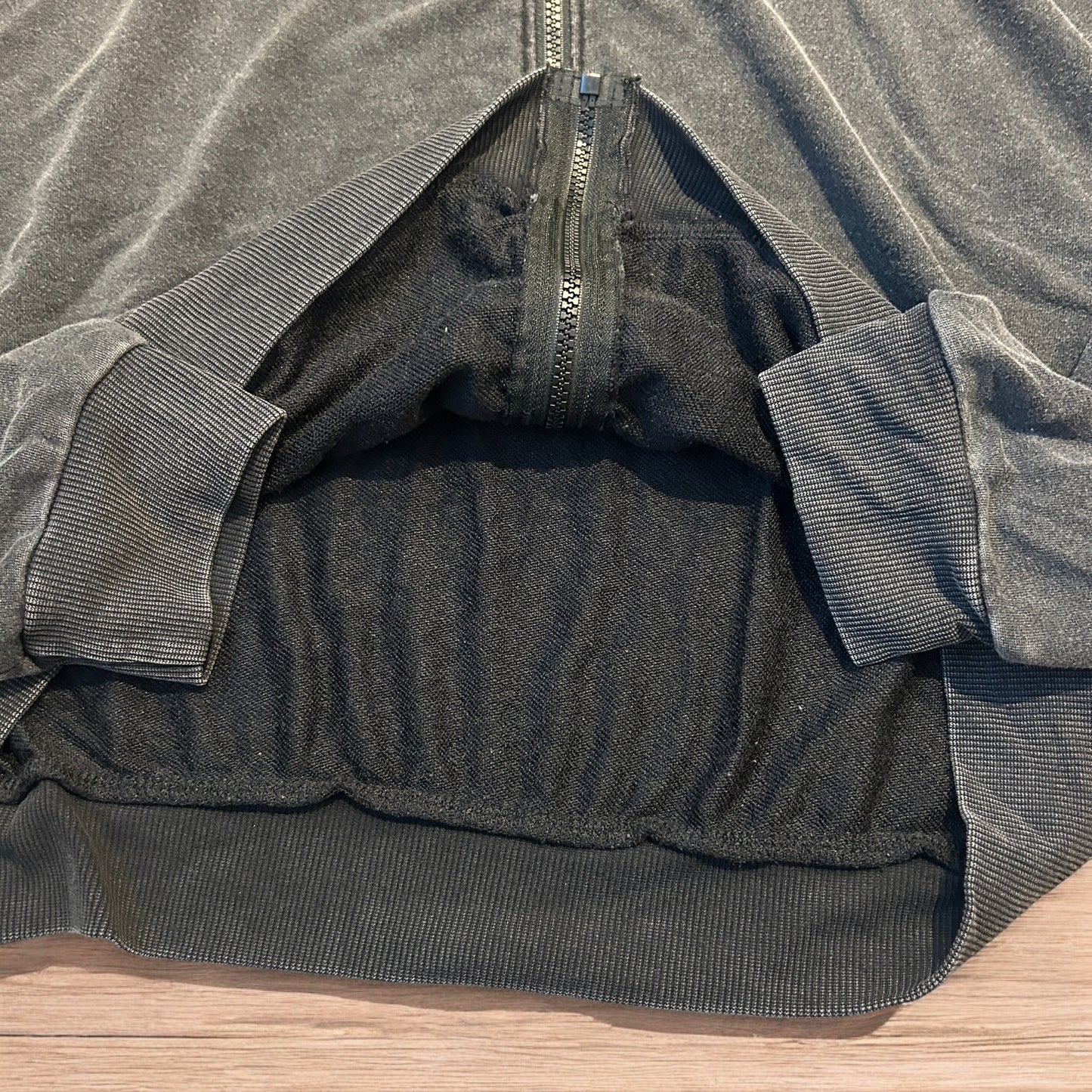 Vintage style zip up hoodie jumper with check in washed grey.