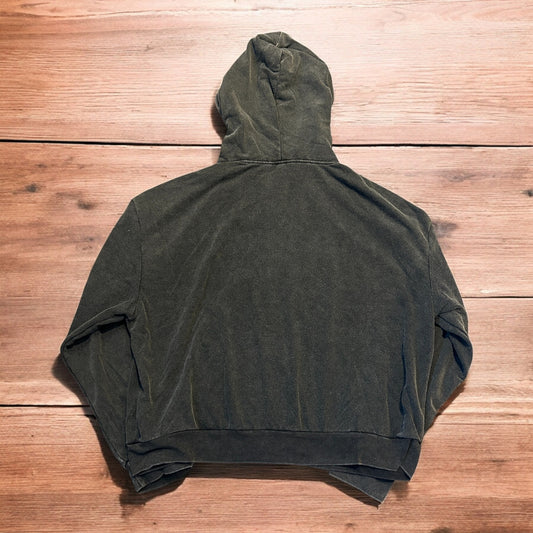 Vintage style zip up hoodie jumper with check in washed grey.