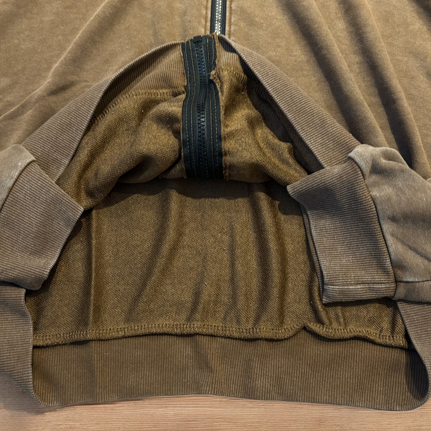 Vintage style zip up hoodie jumper with check in washed brown.