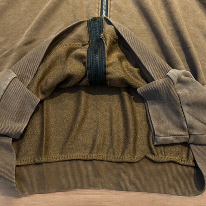 Vintage style zip up hoodie jumper with check in washed brown.