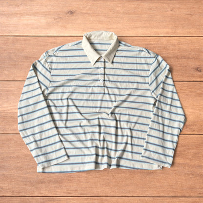 Relaxed fit striped rugby polo sweatshirt jumper in cream.