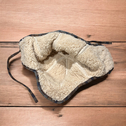 Vintage style trapper fluffy ear flap checkered hat cap in navy/brown One size.