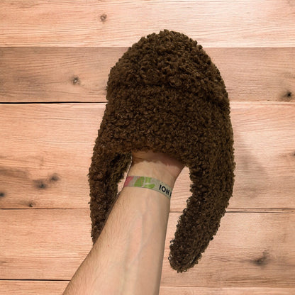 Lovely wool style fluffy Russian ear flap winter hat in chocolate dark brown. One size.
