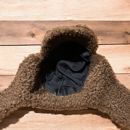 Lovely wool style fluffy Russian ear flap winter hat in chocolate dark brown. One size.
