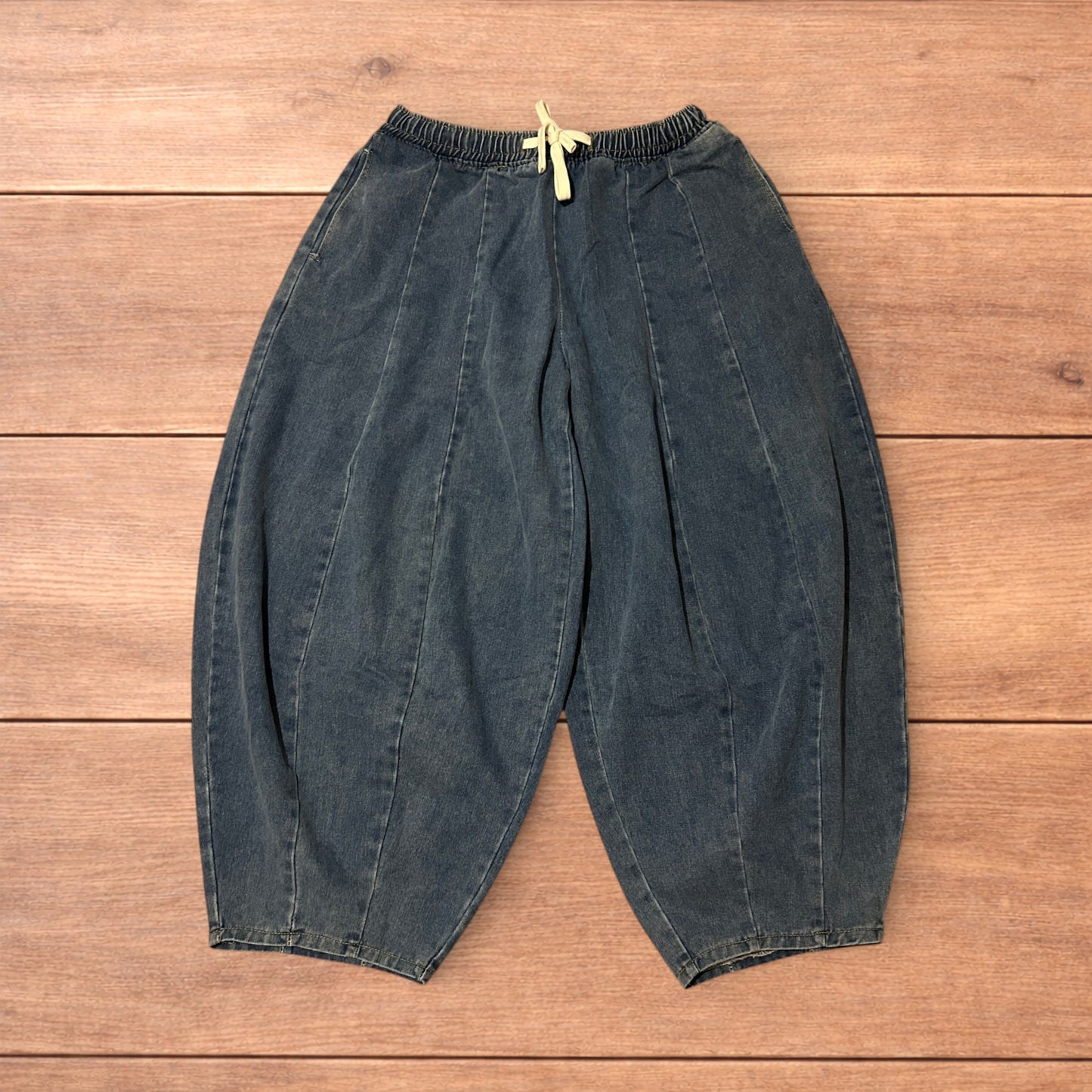 Incredible super baggy wide leg balloon fit jeans in washed mid blue.