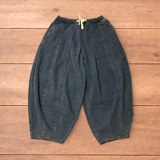 Incredible super baggy wide leg balloon fit jeans in washed mid blue.