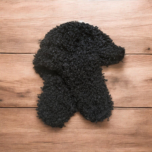 Lovely wool style fluffy Russian ear flap winter hat in black. One size.