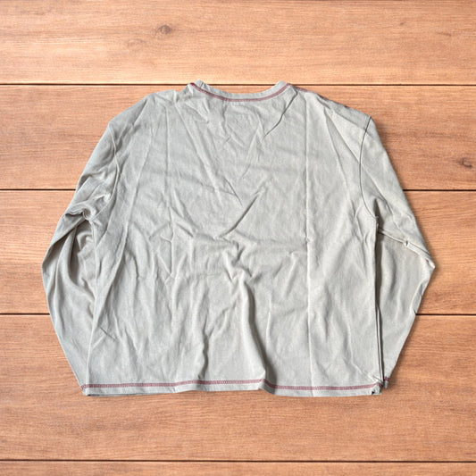 Vintage style relaxed fit long sleeve top tshirt in beige/cream.