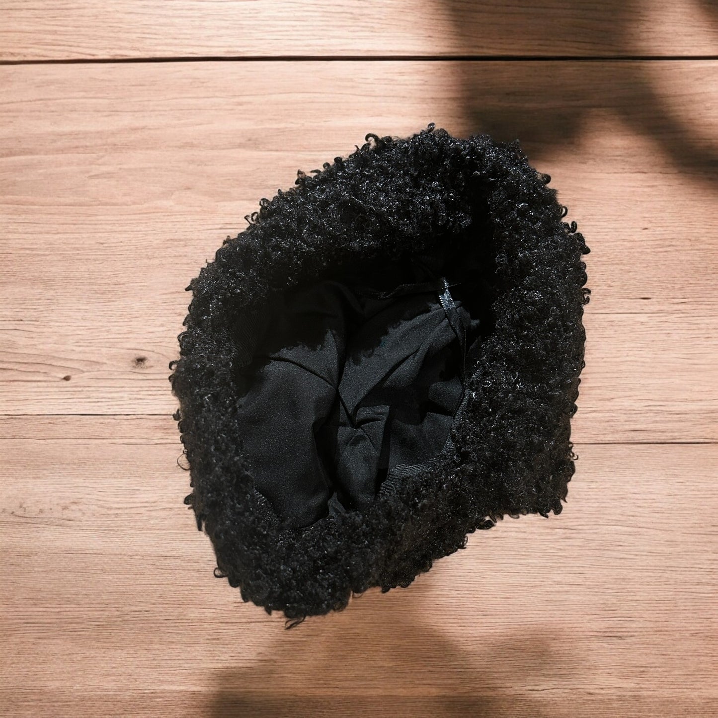 Lovely wool style fluffy Russian ear flap winter hat in black. One size.