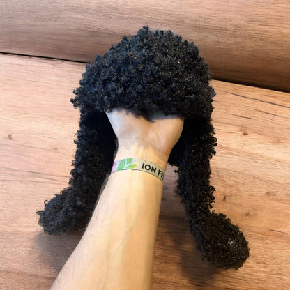 Lovely wool style fluffy Russian ear flap winter hat in black. One size.