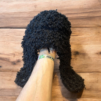 Lovely wool style fluffy Russian ear flap winter hat in black. One size.