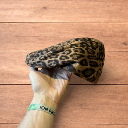 Vintage style newsboy flat cap beret in leopard & brown colour way.