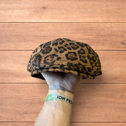 Vintage style newsboy flat cap beret in leopard & brown colour way.