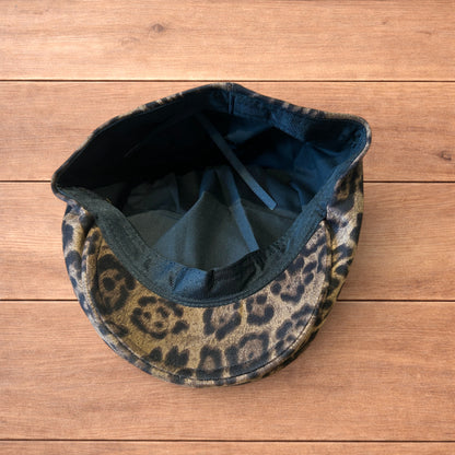 Vintage style newsboy flat cap beret in leopard & brown colour way.
