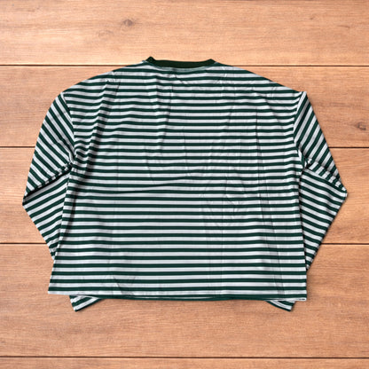 Relaxed fit striped long sleeve top tshirt in green/white.